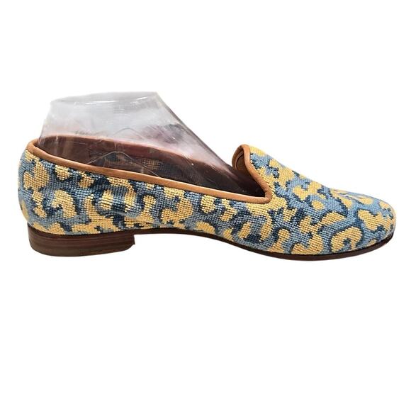 Stubbs & Wootton yellow Needlepoint Slippers embroidered flats loafer Womens 11 - Picture 6 of 11